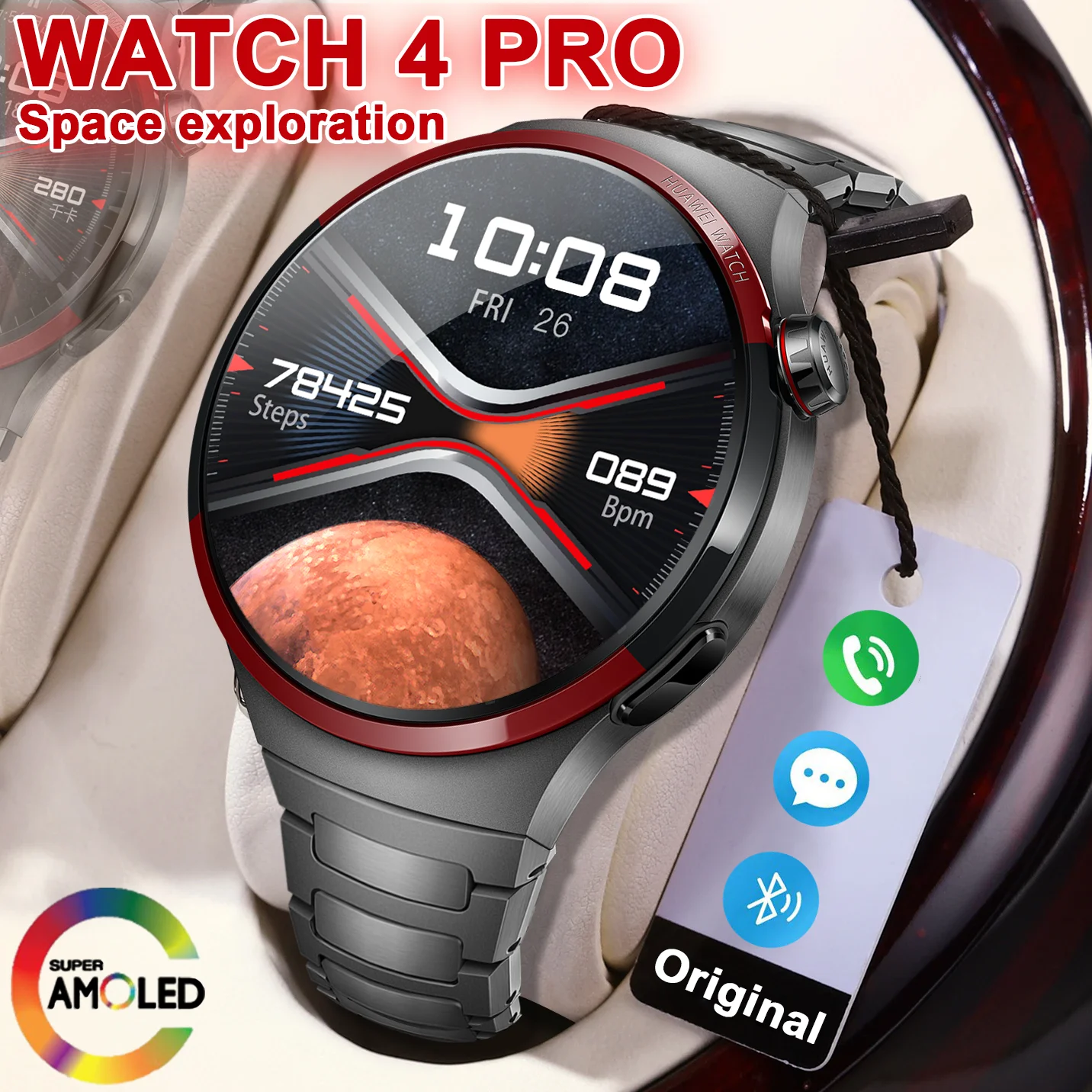 

Часы 4 Pro Space Смарт-часы Мужские часы 4 AMOLED HD Экран Bluetooth Вызов GPS Траектория NFC Сердечный ритм Компас Смарт-часы Новые