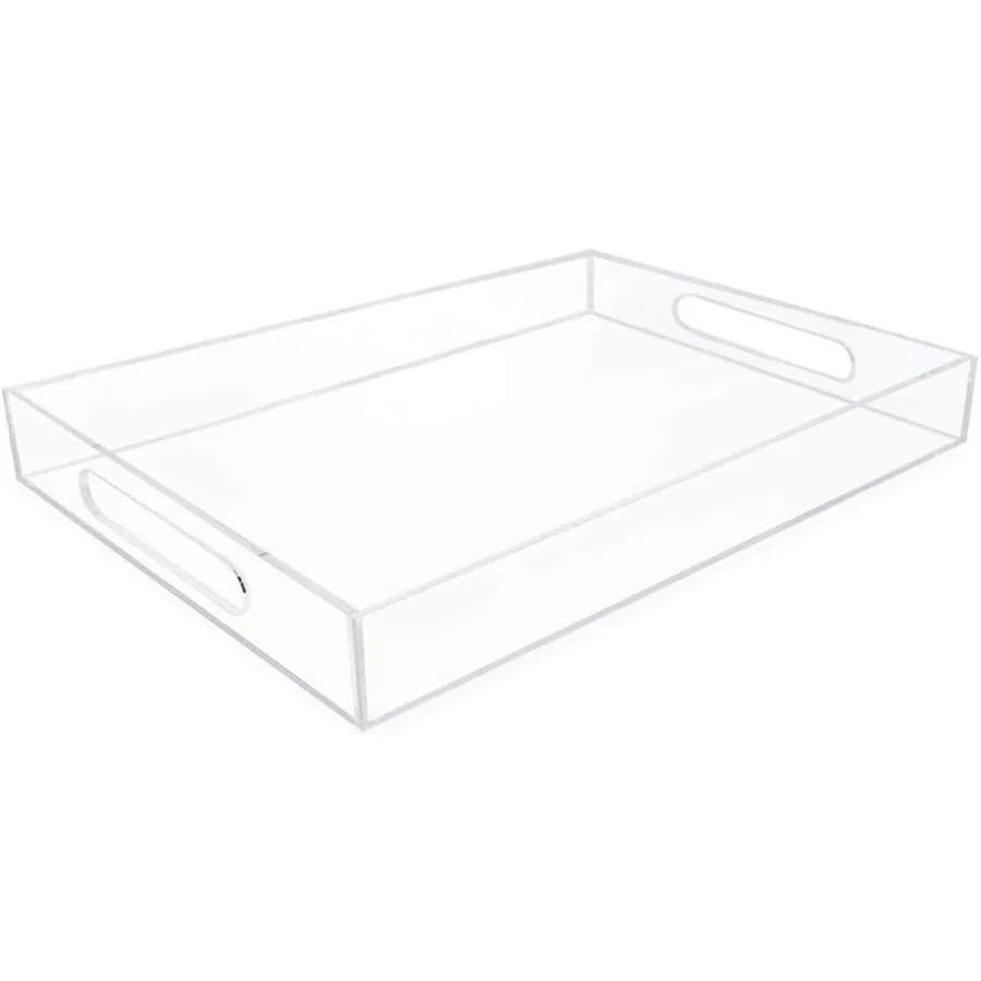 

Прозрачный акриловый сервировочный поднос 11x17 с вырезами, водонепроницаемый штабелируемый органайзер SpaceSaver, сервер для еды и напитков в помещении O