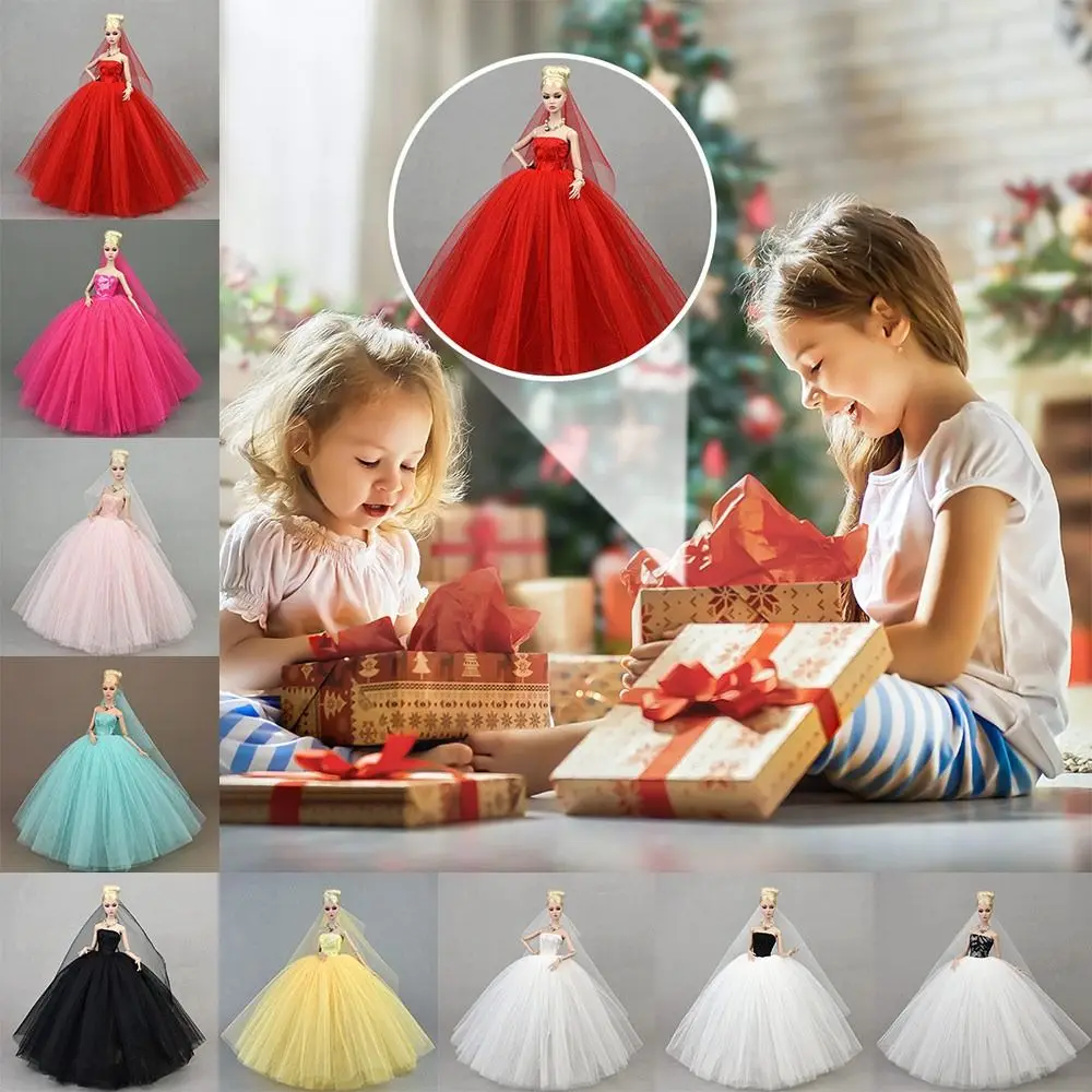 Elegant met sluier pop trouwjurk veelkleurig cadeau pop jurk kostuum effen kleur pop jurk kleding 1/6 BJD pop
