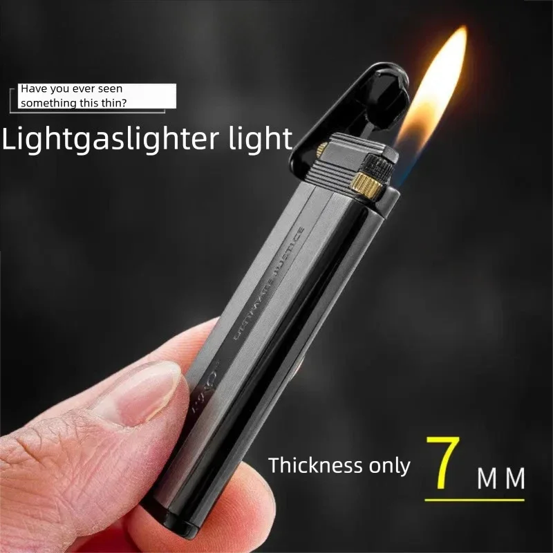 ZORRO Mini Ultra Thin Butane Gas Lighter Brass Vacuum Wire Drawing Sideslip Grinding Wheel Ignition Lighters Smoking Men's Gifts