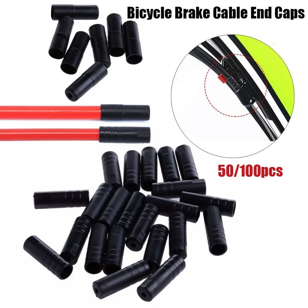 

50/100pcs Black Line Pipe Tool Plastic Bicycle Brake Gear Outer Cable Cover Shift/Brake Cap Caps Tips Crimps