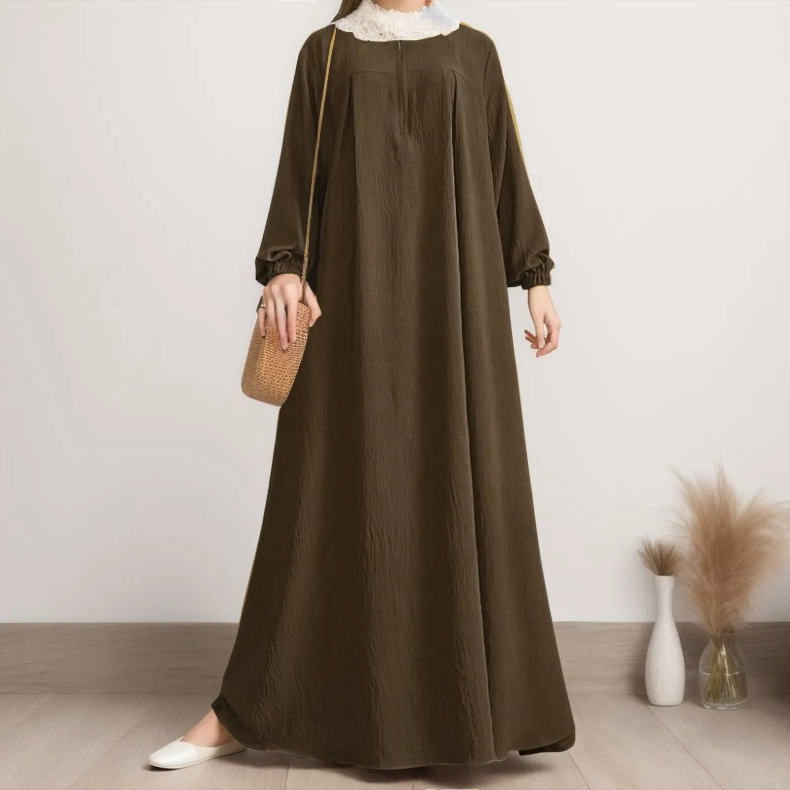 

2025 Fashion Muslim Dress Women Tukey Abaya Robe Long Sleeve Maxi Sundress Vestido Dubai Kaftan Islamic Clothing Oversize