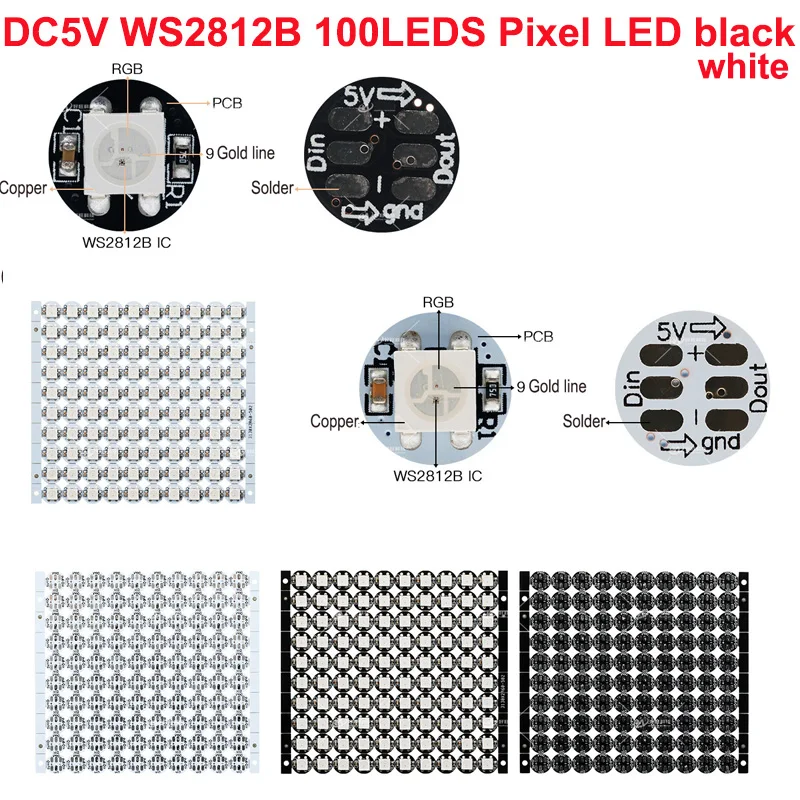 10 DC5V 100pcs SMD 5050 SK6812 RGBWW RGBW WS2812B RGB LED Chip Panel Individually Addressable Digital Black/White LED Board Chip