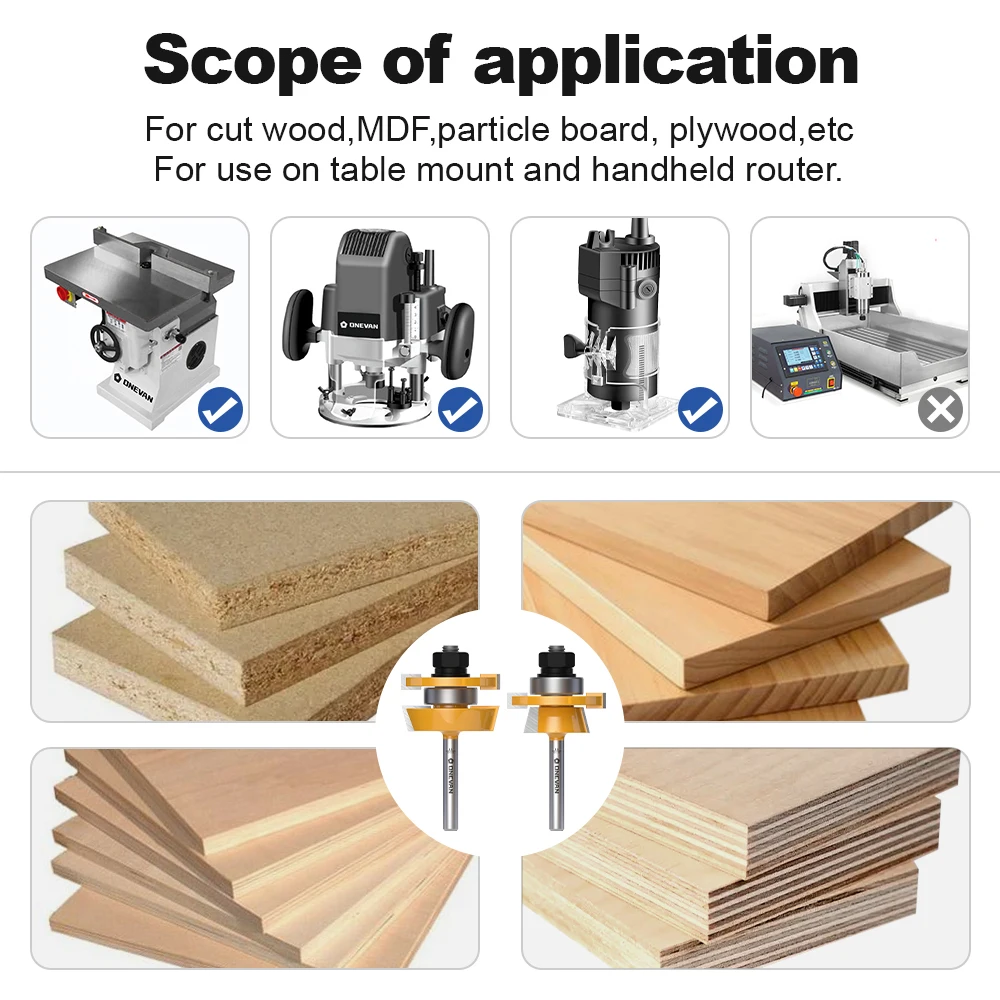 ONEVAN 2PCS Shaker Style Rail&Stile Router Bits Set, Woodworking Milling Cutter For Wood Bit Face Mill Carbide Cutter End Mill