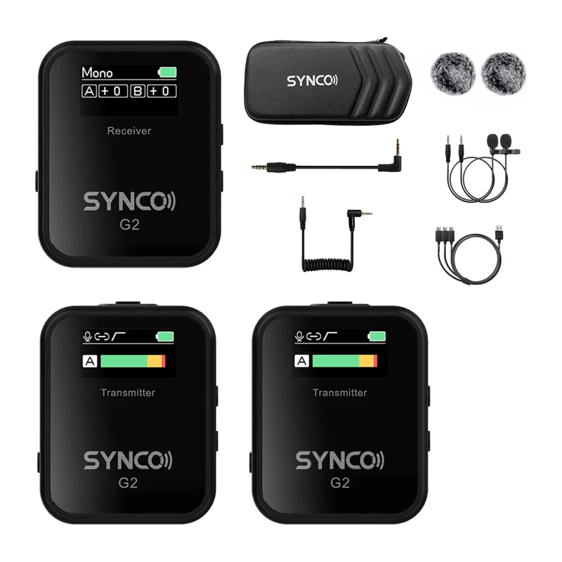 SYNCO G2(A2) 2TX+1RX Quality Dual Wireless Lavalier Lapel Microphone System for Live Streaming Vlogging Mobilephones