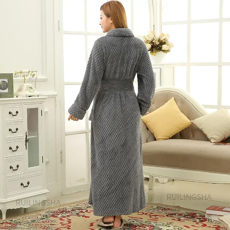 Extra langer, weicher Korallen-Dressing-Bademantel, Nachtwäsche, Plus-Damen-Bademantel, warme Größe, Jacquard-Winterkleid, Herren, dickes Fleece-Flanell-Bad