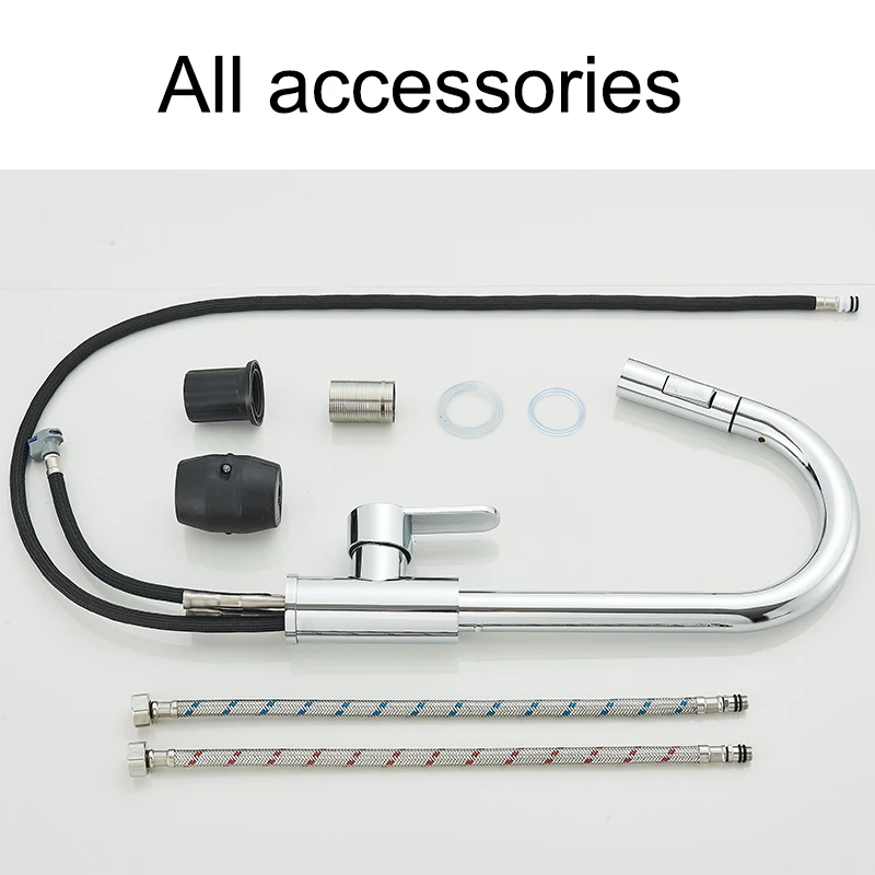 Chrome Pull Out Kitchen Faucets 360° Rotation Kitchen Mixer Tap Single Lever Mixer Tap Kitchen Sink Cold Hot Water Tap