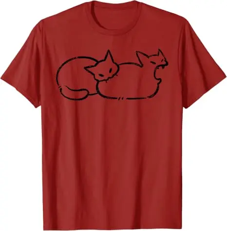 Einfach chillen: Zweiköpfige Katze, gruseliges Line-Art-Grafik-T-Shirt, Halloween-Kostüm, Y2k-Zeichnung, Katzen-Grafik-Bekleidung, neuartiges T-Shirt-Oberteil – Detail 9