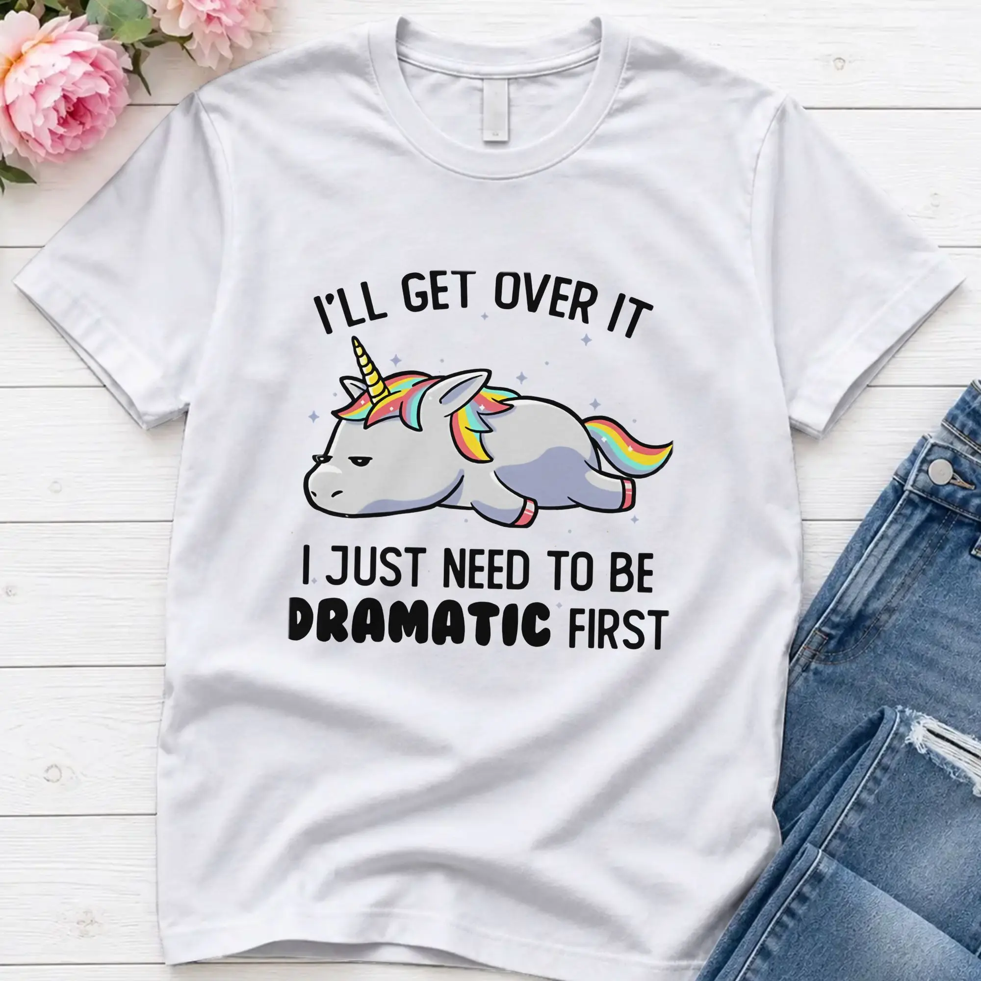 I Just Need To Be Dramatic Lazy Unicorn Gift Cotton T Shirt For Mens Summer  Street Style T-Shirts Crewneck Hip Hop Tees Clothes