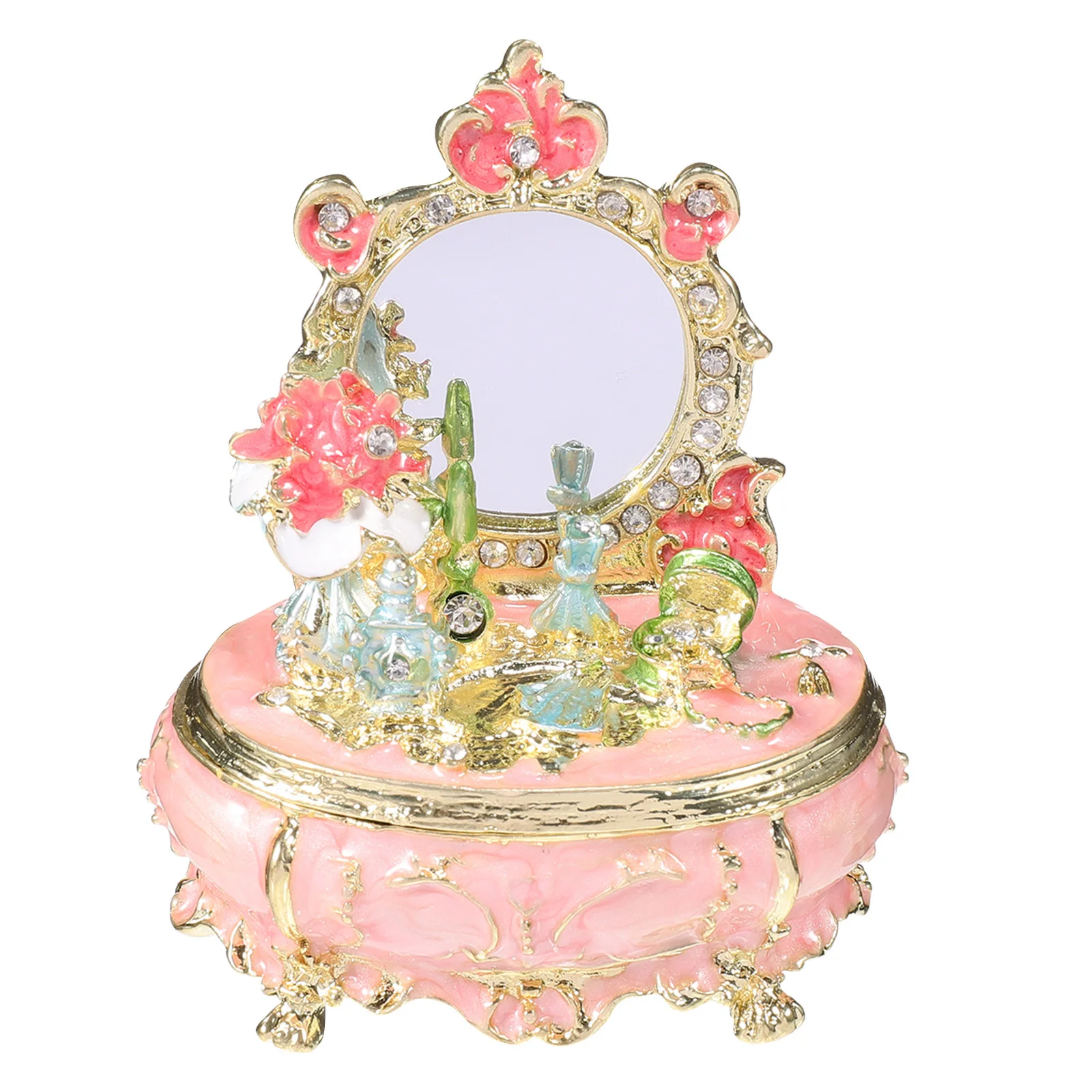 Enamel Trinket Box Painted Jewelry Storage Jar Vintage Dressing Table Organizer For Women Keepsake Chest