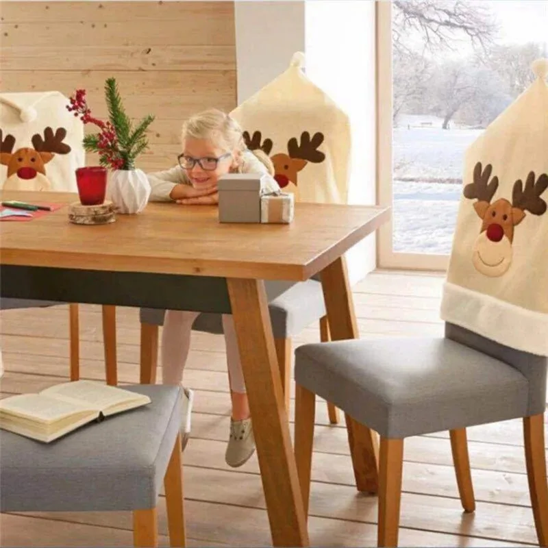 1/3/6/10PCS Christmas Chair Back Cover Beige Non-woven Dinner Chair Back Covers Home Restaurant Hotel Scene Decoration Navidad