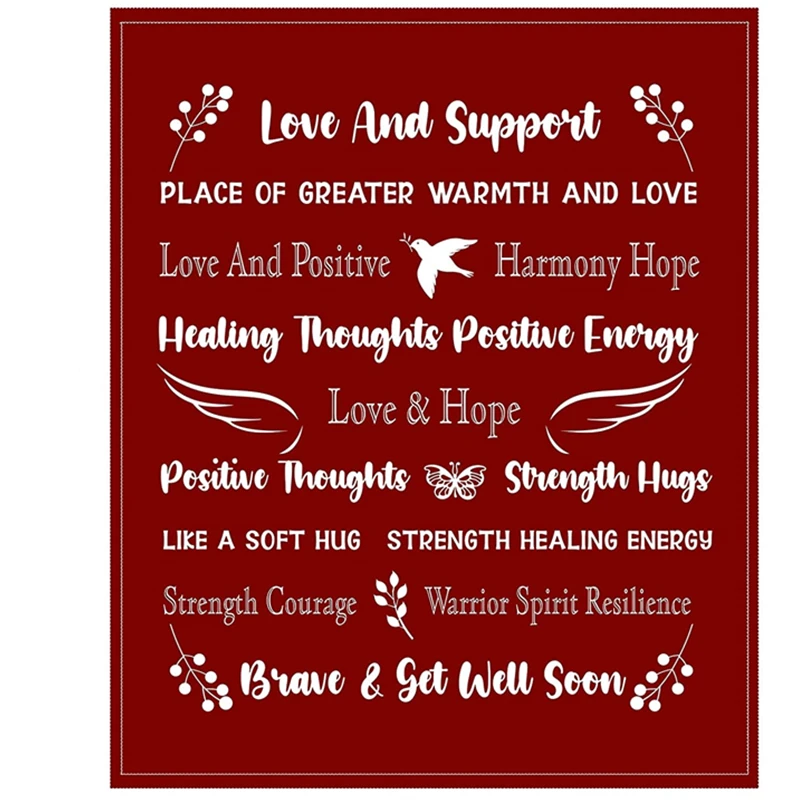 Fleece Healing Thoughts Blanket, Super Soft & Warm Cancer Gifts for Women Sympathy Get Well Blanket with Positive Energy, Hope