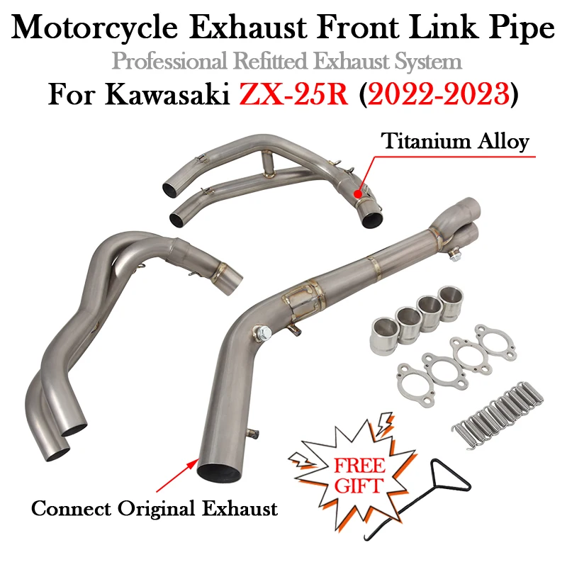 Slip On For KAWASAKI Ninja ZX-25R ZX25R 2022 2023 2024 Motorcycle Exhaust Modify Escape Moto Titanium Alloy Front Mid Link Pipe