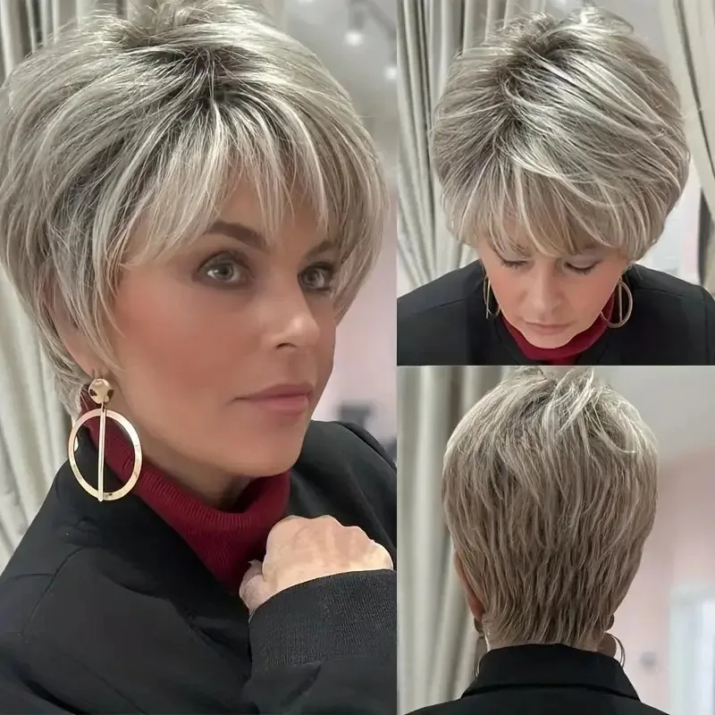 

New European and American Style Wig Gray short curly hair with side bangswig Chemical Fiber Wigs Wholesale
