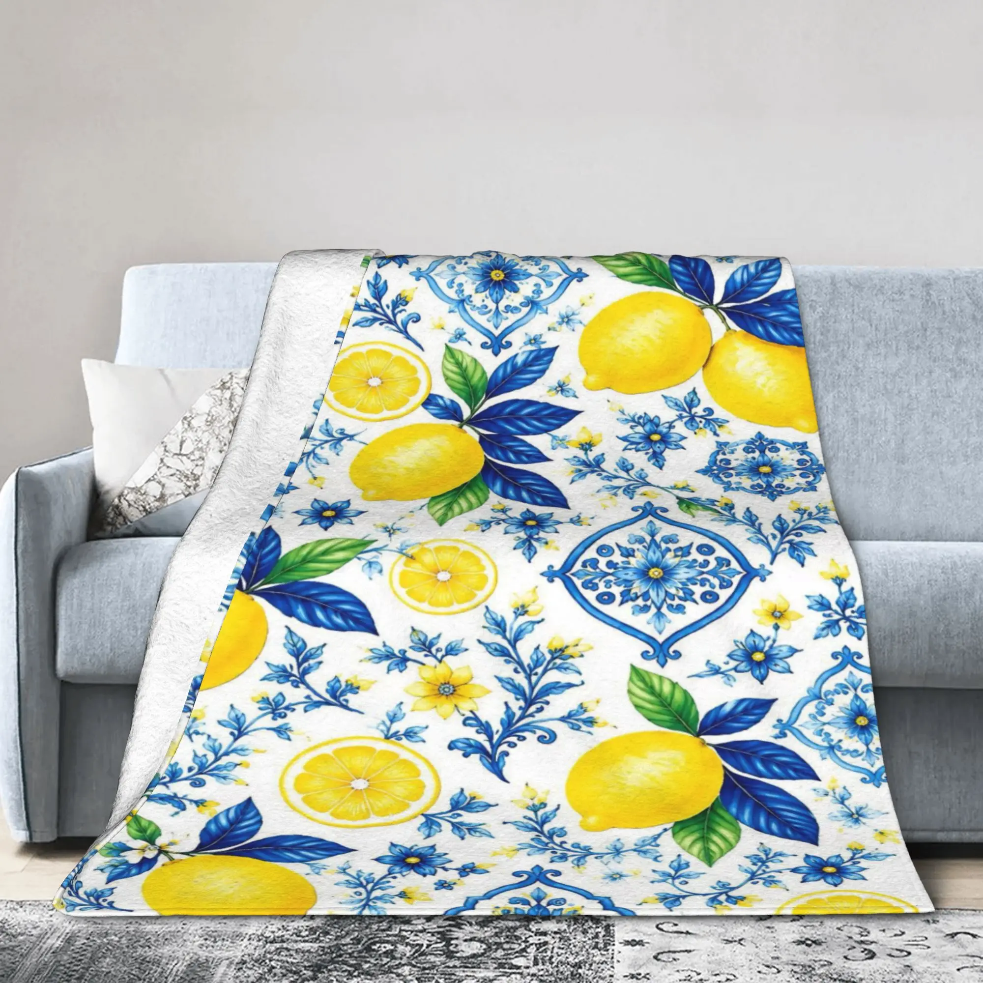 Lemon Sicily Rectangle Blanket Super Soft Flannel Relax Present  Throw Blanket Bedding Throws