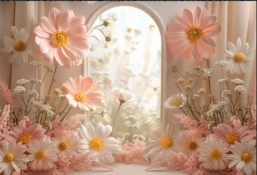 Mehofond Photography Background Pink Daisy Floral Arch Kids Adult Birthday Wedding Maternity Portrait Decor Backdrop Photo Studi