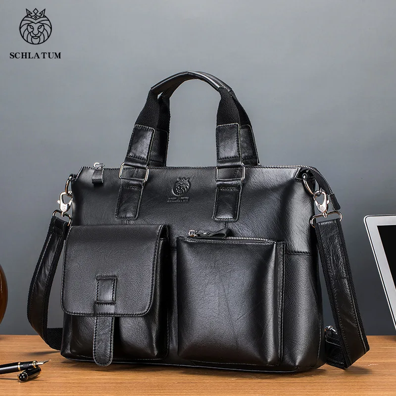 Valigetta da uomo in pelle di alta qualità Borsa da uomo in vera pelle Borsa a tracolla casual retrò Borsa per laptop da 15,8 pollici portatile