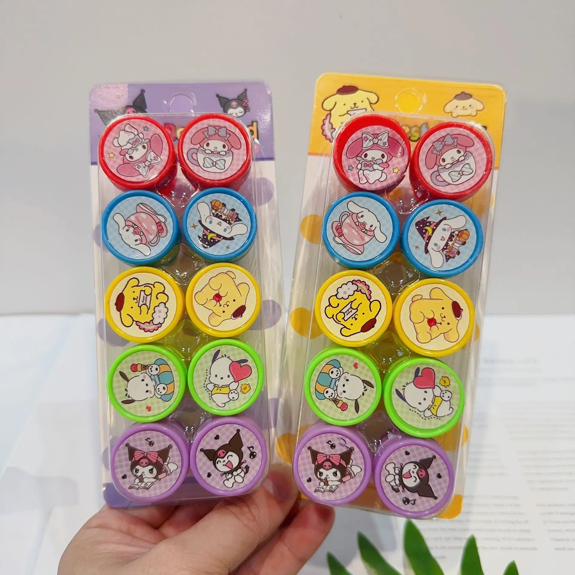 

10pcs/Set Sanrio Hello Kitty Seal Children's Cartoon Seals Set Toy Figures Kuromi Stamp Cute Reward Birthday Gift To Children