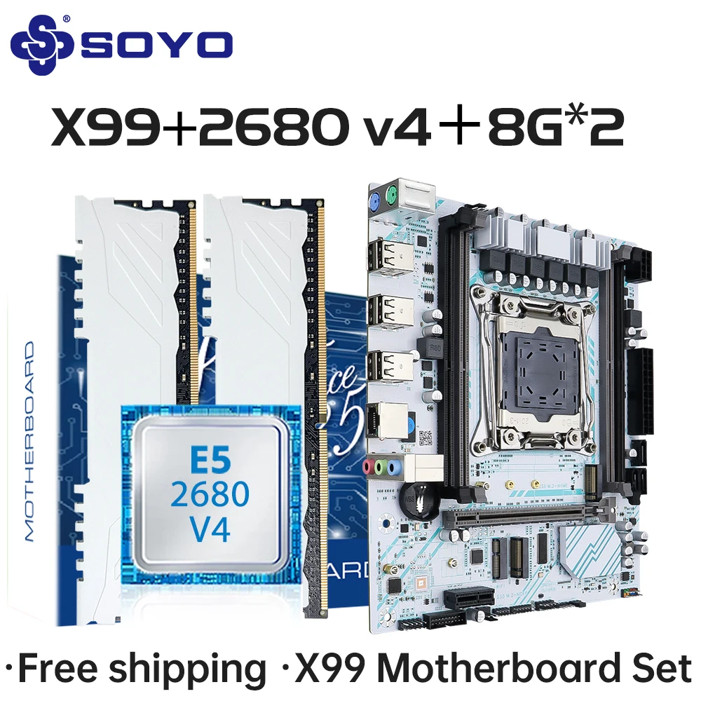 X99 Motherboard LGA 2011-3 Set Kit Xeon E5 2680 V4 CPU Processor 16G【8g*2】 DDR4 REG ECC RAM Memory M.2 NAME For Computer SOYO