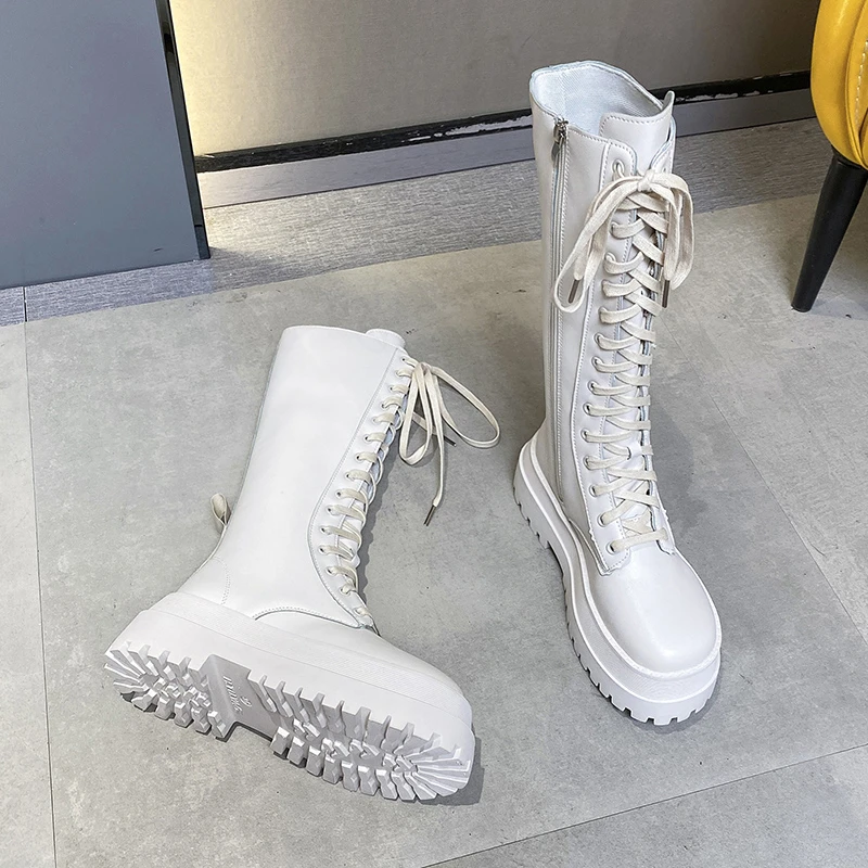 2024 New Thicken Winter Knight Boots Women Knee High Long Square Heel Boots Retro Thick Motorcycle Boots Black White Botas Mujer