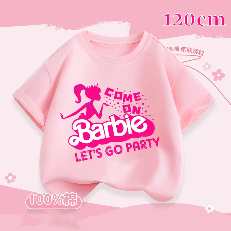 

Barbied Pink Summer Printed T-Shirt for Women Kid Summer Clothing Cartoon Fashion Breathable Short Sleeve Tops Birthday Gifts