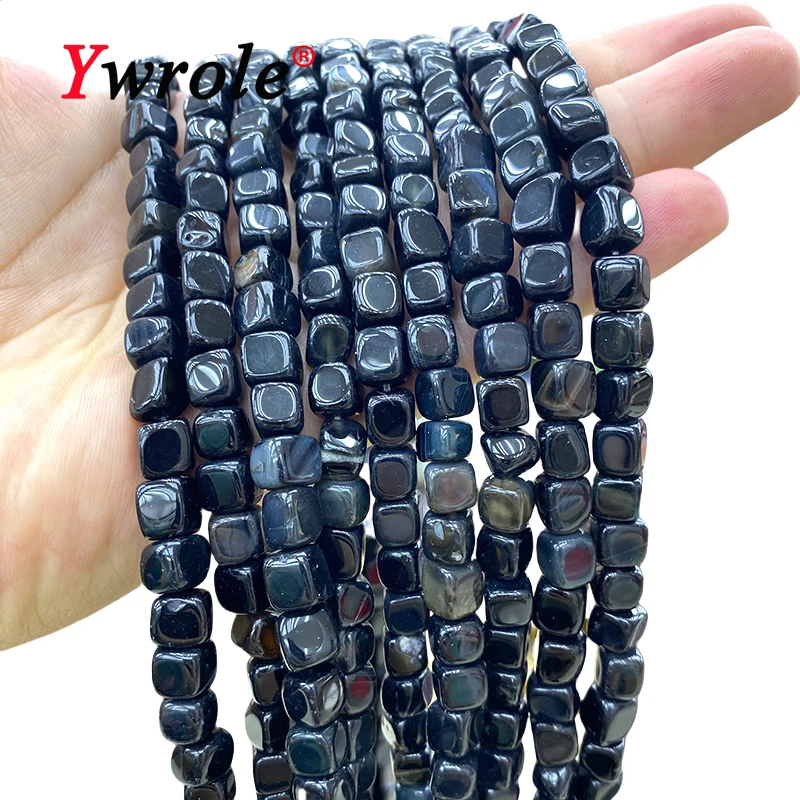 Natural Stone Square Dragon Veins Black Agates 7-8MM Cube Loose Spacer Beads for Jewelry Making Diy Bracelet Accessories