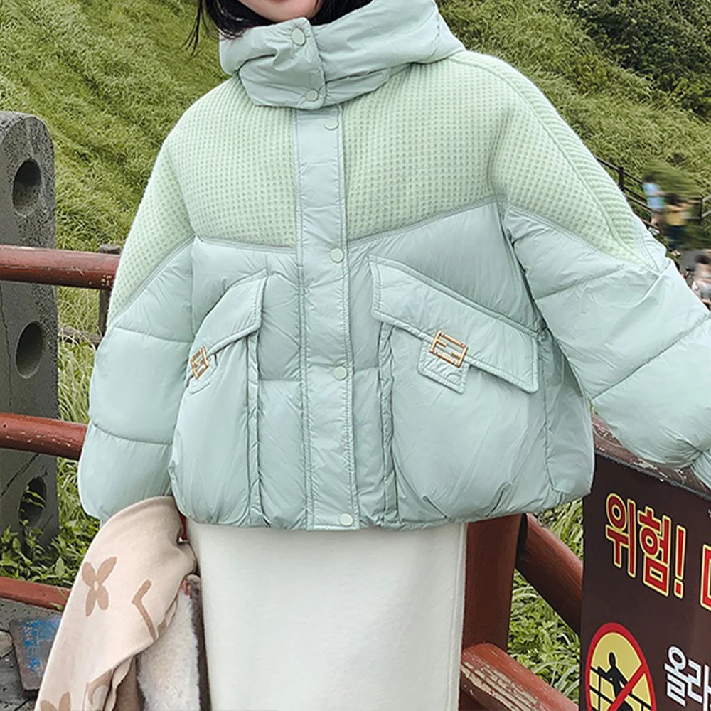 Women Green Duck Down Parka Jacket Warm Long Sleeve Hoodies Coat Outerwear Korean 90s Vintage Padded Jacket 2000s Clothes Winter