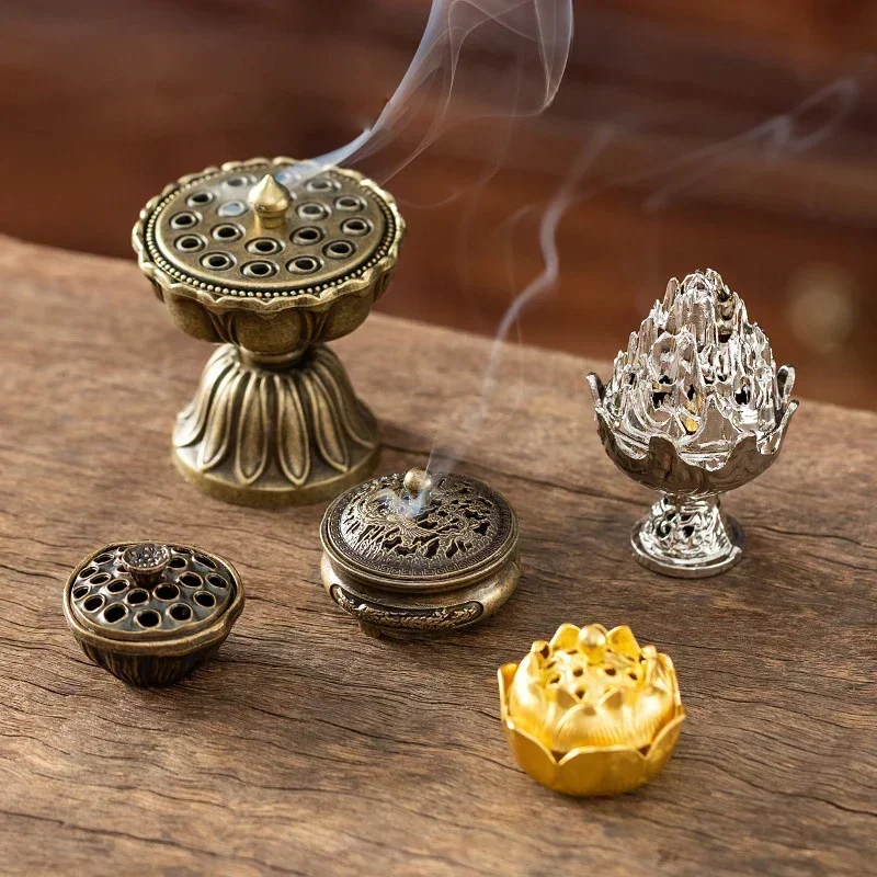 Alloy Incense Burner Stick Holder Plate Buddhism Lotus Censer Bronze Nasturtium Fragrance Incense Burner Dragon Home Decoration