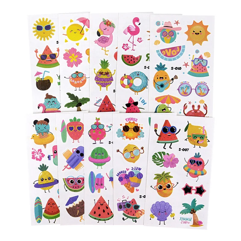 

10Pcs/Set Cartoon Tattoo Stickers Cute Animal Undersea Mermaid Hawaiian Fruit Temporary Fake Tattoo Kids Birthday Party Decor