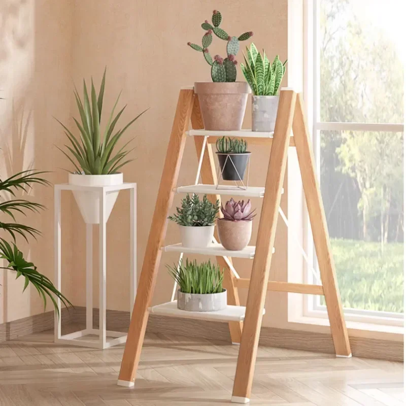 Imitation Solid Wood Ladder Stool Thicken Aluminum Alloy Folding Ladder Multifunctional Flower Rack Climbing Herringbone Ladder