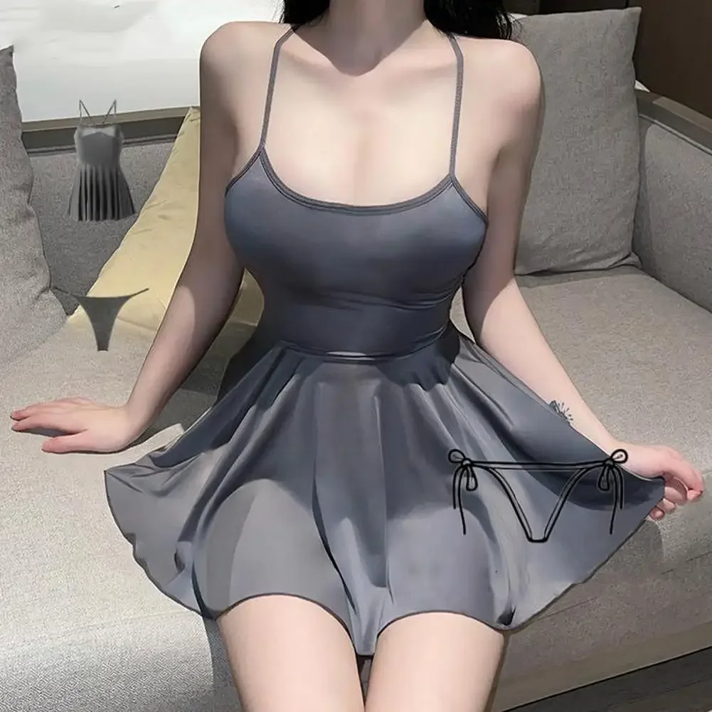 

Sexy Women Pleated Micro MINI Dress Bandage Smooth Uniform Slip Mini Dress Night Club Outfits Allure Ruffled Dress Backless