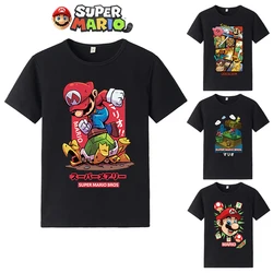 Super Mario Bros Kids T-shirt Summers Cartoon Short Sleeves T Shirts for Children Black White Top Tee Anime Prints Costumes Gift