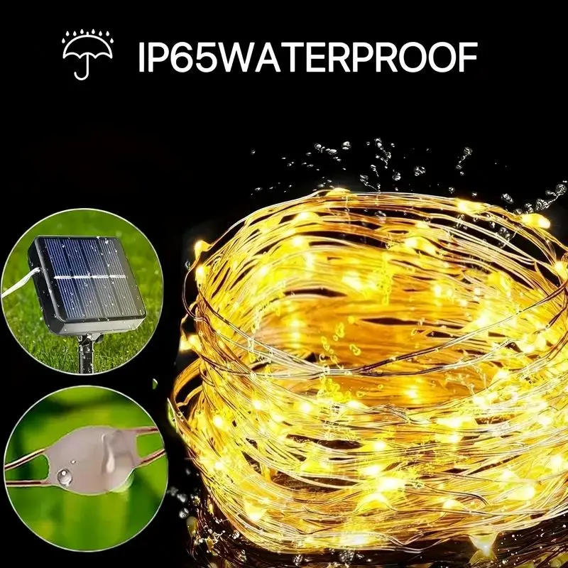 LED Solar Outdoor String Light Waterproof Fairy Light with 8 Modes Porch Fence Garden Christmas Tree Courtyard Party Decoration