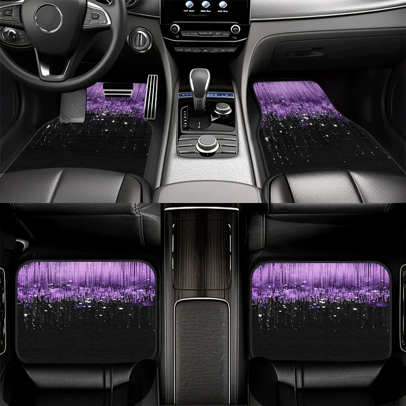 

4pcs Purple Gradient Dreamy Starry Sky Art Print Pattern Printed Car Footrest Set, Easy-to-Clean Interior Accessories, Synthetic