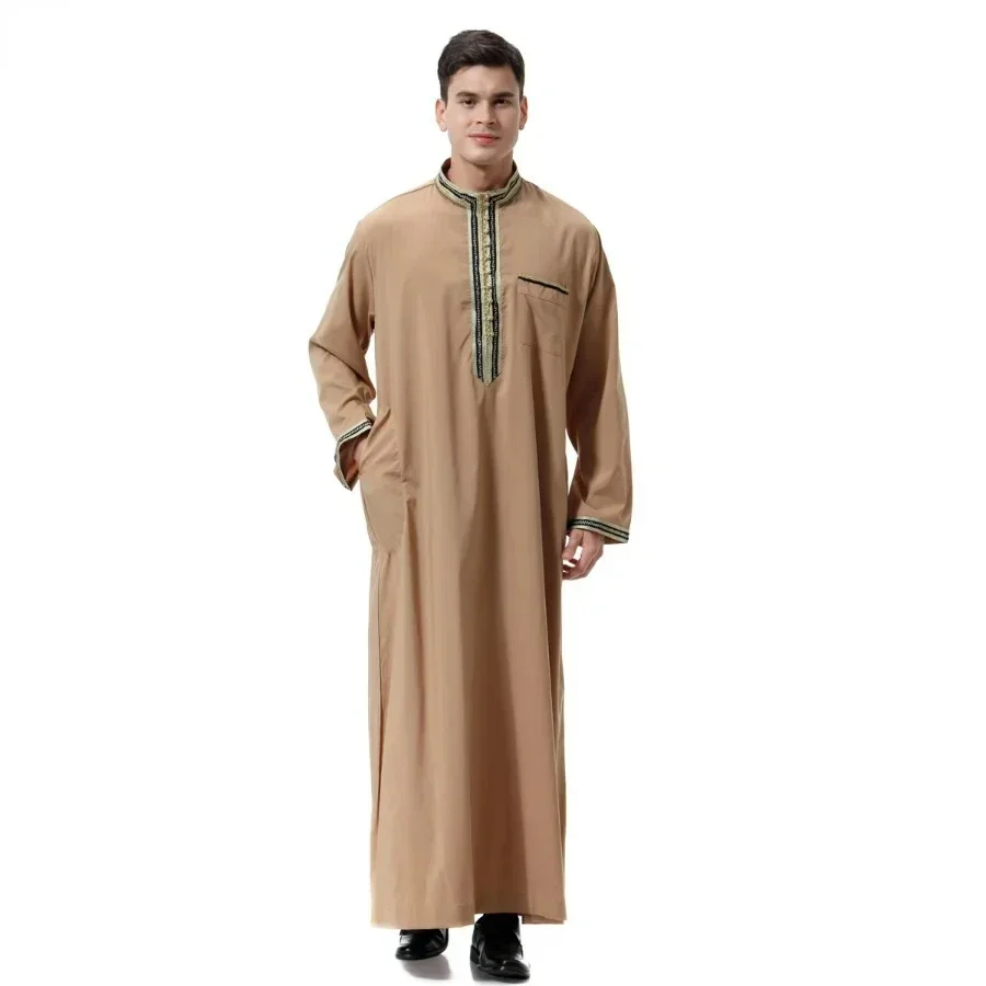 New Solid Arabic Long Robes For Men Saudi Arabia Jubba Thobe Kaftan Middle East Islamic Clothes Muslim Arab Abaya Dubai Dress