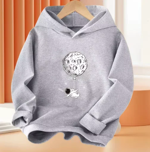 الأولاد 3-14 سنة الكرتون الفضاء رائد الفضاء الصيد القمر طويلة الأكمام هوديي الأطفال مضحك قمم الاطفال القطن الأساسية معطف #2