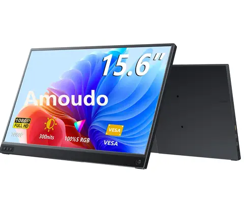 Amoudo 15.6 Inch Portable Monitor 1920x1080P  Extend Display IPS LCD Panel Penhole Stand VESA USBC Mini HDMI Mobile Display