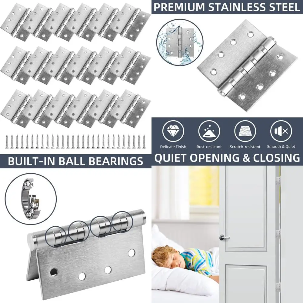 

Heavy-Duty Stainless Steel Door Hinges, 18 Pack, 4x4 Inch Square Corners, 3mm Thick for Durability and Strength