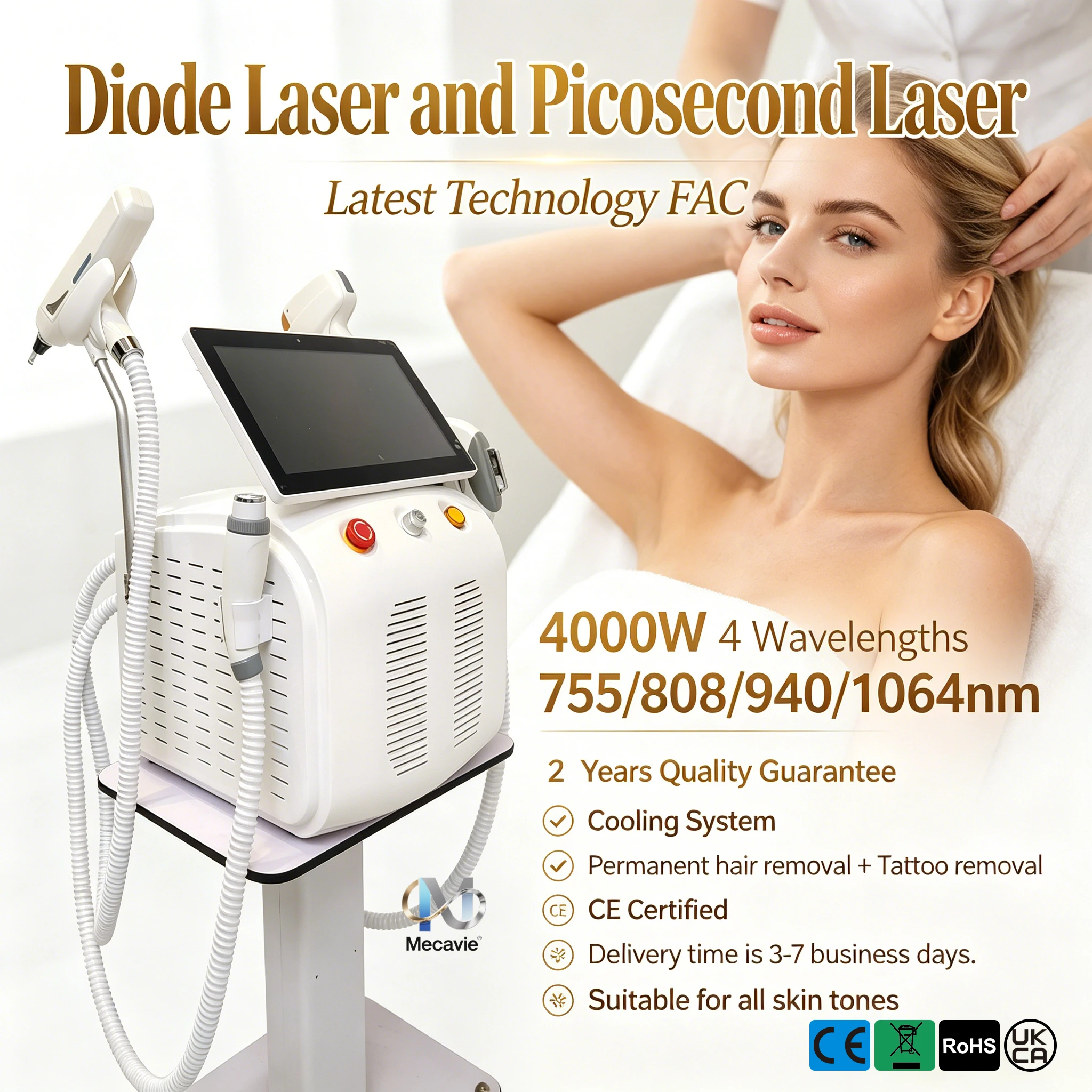 

soprano titanium alloy 4-in-1 FAC crystal platinum diode laser device for 755/808/940/1064 nanometer ND:YAG for non-surgical permanent hair removal tattoo removal skin rejuvenation and radiofrequency skin tightening Ice point painless suitable