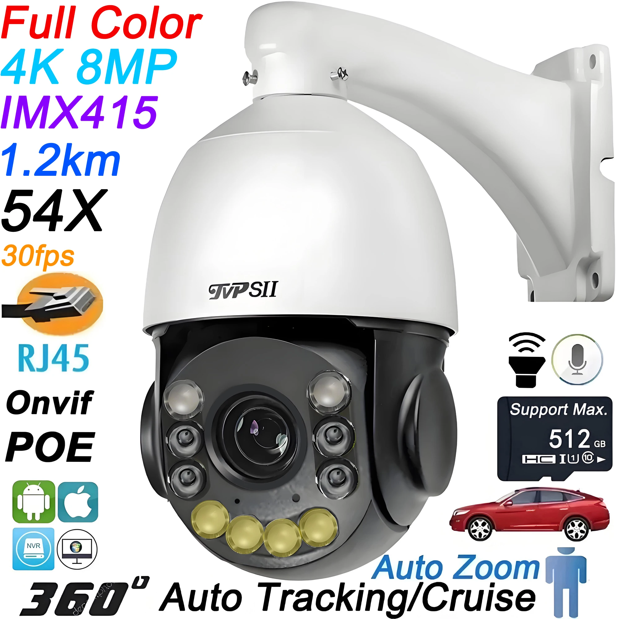 

Hik Onvif Protocol Max.512G Metal Full Color Auto Tracking 2.7-32mm Lens 8MP 4K 20X Zoom 360° Audio POE PTZ Speed Dome IP Camera