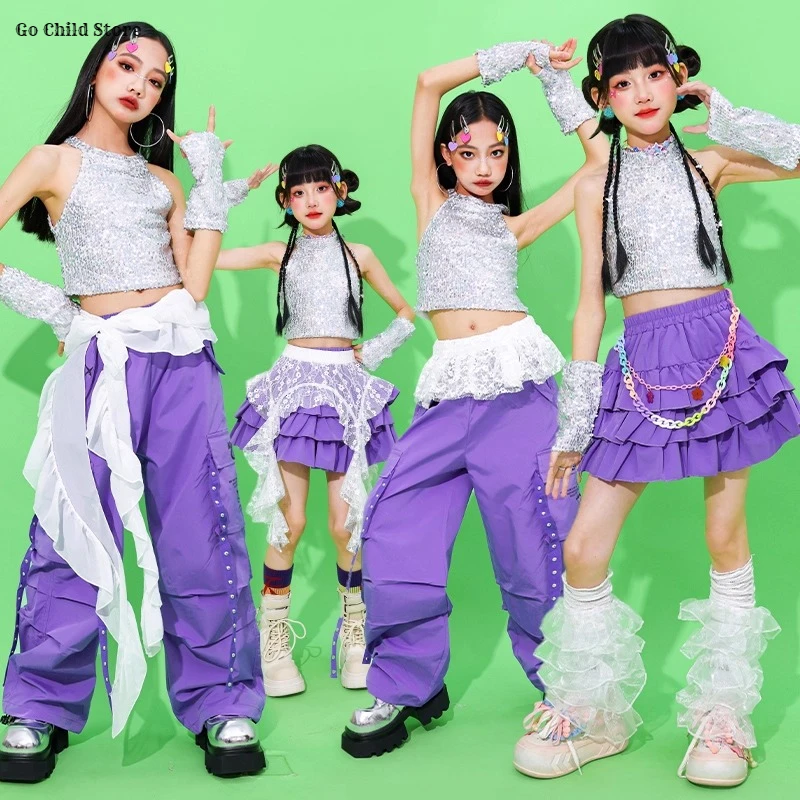 

Укороченный топ K-pop для девочек, юбки ярких цветов, танцевальные брюки-карго, детская уличная одежда в стиле хип-хоп, детский джазовый костюм, комплекты групповой одежды для девочек