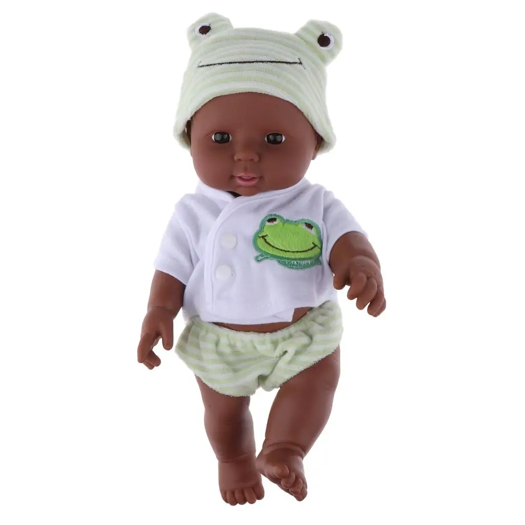 Reborn Neonato Africano Nero Baby Doll Morbido Vinile Realistico Reborn Doll per Regali per Bambini - 12 Pollici (Verde)