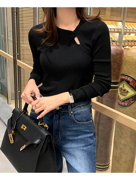 

Ele универсальная женская футболка Long Sve с вырезами, простой модный индивидуальный дизайн, облегающий базовый топ