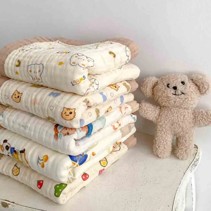 

Baby Bath Towel Cotton Gauze Blanket Soft Cute Cartoon Printed Baby Fashionable Soft Comfortable Casual Sweet Bath Towel