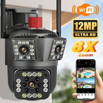 보안 보호 모션 인체 감지 야외 IP CCTV 생존, HD 8MP PTZ 와이파이 4K 카메라, 6K 12MP 3 화면, 8X 줌  Best5