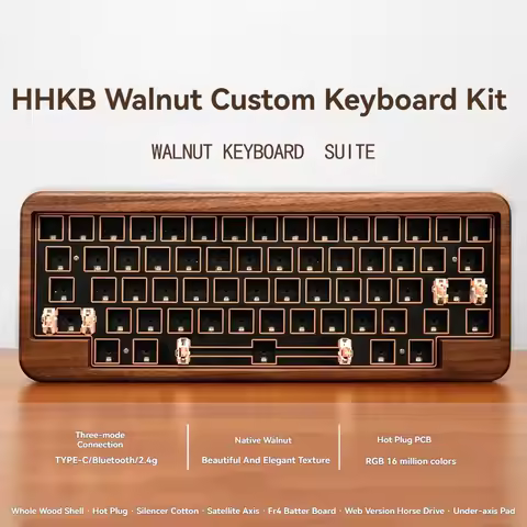 SKY HHKB Walnut Mechanical Keyboard Kit Wireless Tri-mode Gasket Hot-Swap RGB Custom 60% Wooden Office Gaming Keyboard Gift