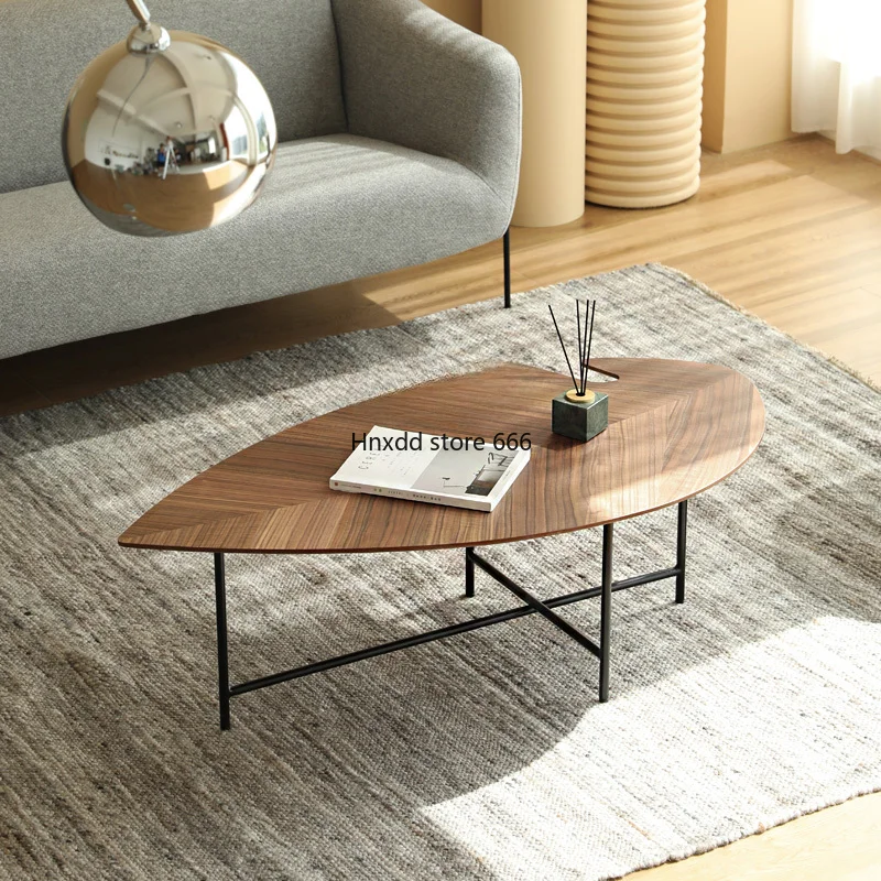 zq Modern Minimalist Leaf Tea Table Small Apartment Living Room Creative Minimalist Walnut Tea Table