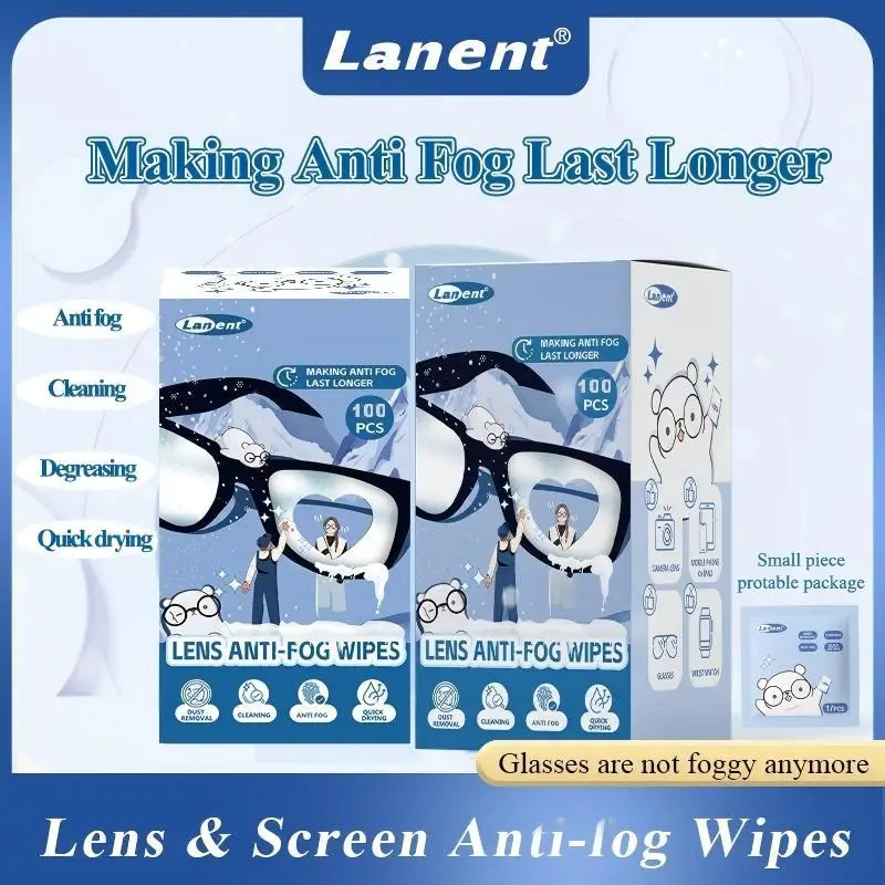 Glasses cleaning wet wipes, anti-fog, disposable, non-abrasive to lenses, soft wiping cloth, screen head dedicated lens cloth