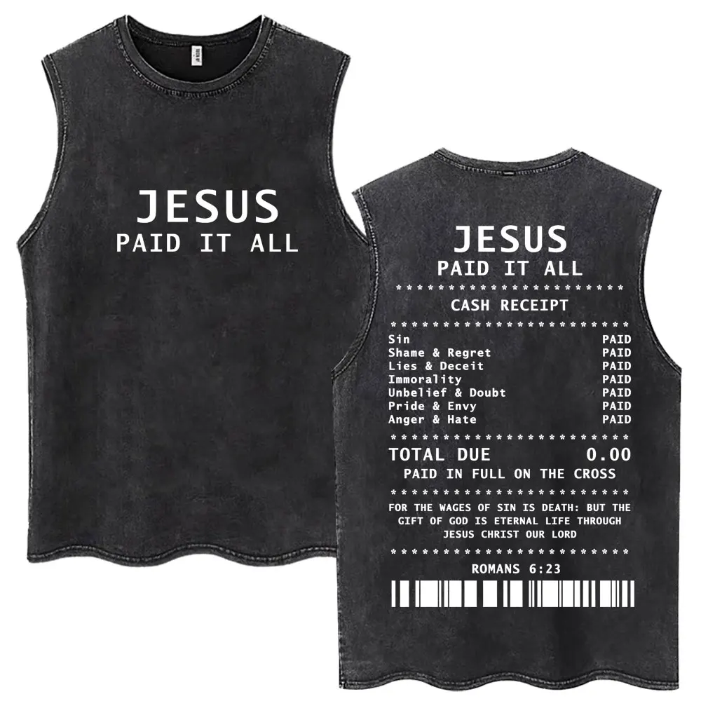 Christian Religious Jesus Gym Pump Washed Tank Tops The Lord Is My Strength Men's T Shirt Oversized Cotton Sleeveless Vests Male