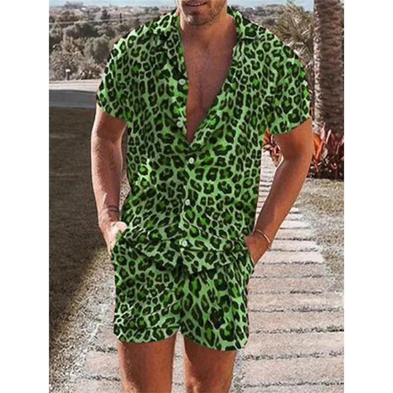 Leopard Print Shirt For Men Short Sleeve Male T-shirt Tops Summer Casual All-match Hawaiian Beach Shirts Mens Plus Size Tees